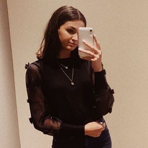 black mesh floral sleeve zara sweater